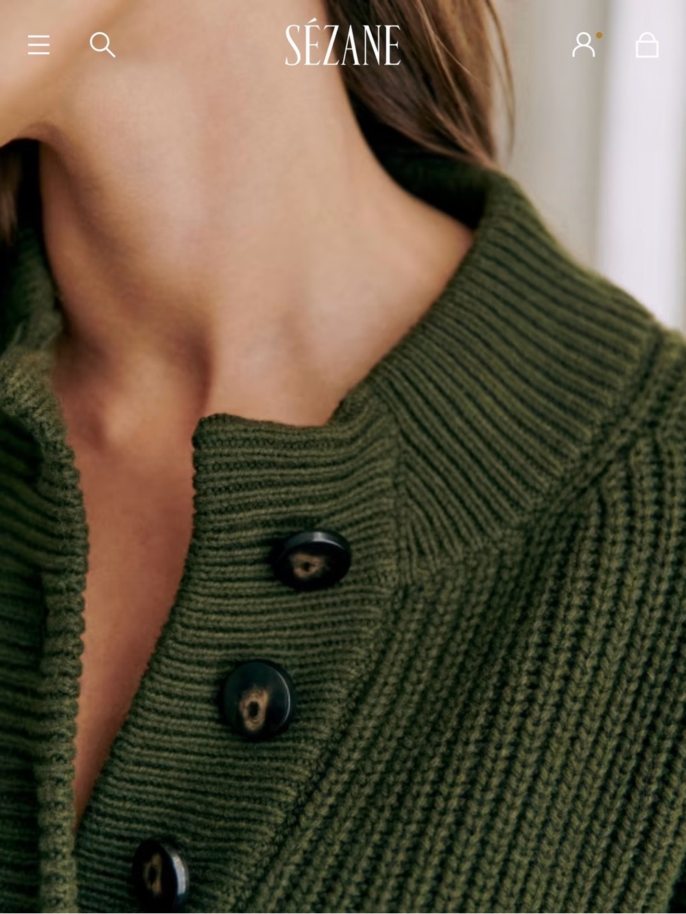 Sézane Olive Green Ribbed Button Cardigan - Picture 2 of 7